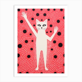 Cat On Red Background 2 Art Print