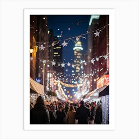 Banner At A Lively New Years Eve Party Drapes Elegantly Across A Bustling Street Strands Of Shiny 2 1 Art Print