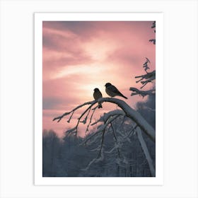 Two Birds Perched On A Tree Branch Art Print