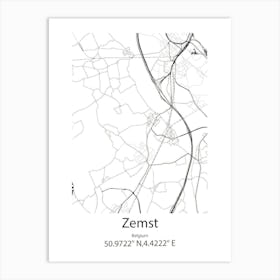 Zemst,Belgium Minimalist Map Art Print