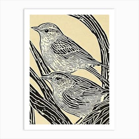 Hermit Thrush 3 Linocut Bird Art Print