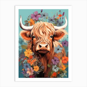 Floral Portrait Of A Highland Cow 2 Art Print