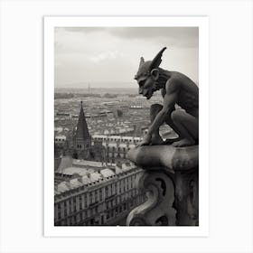 Gargoyle In Paris B&W 2 Art Print