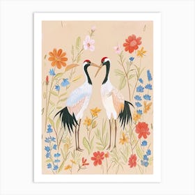 Folksy Floral Animal Drawing Stork Art Print
