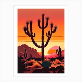 Joshua Trees At Sunset Retro Illustration (3) Art Print