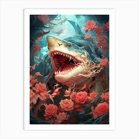 Shark And Roses Art Print