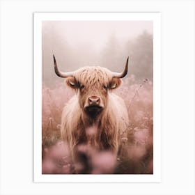 Pink Photography Of Highland Cow In The Rain 4 Art Print