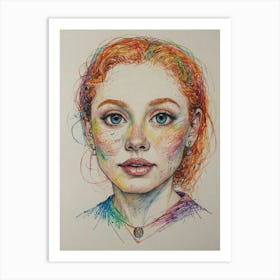 Girl With Colorful Hair 7 Art Print