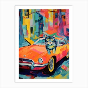 Chevrolet Camaro Vintage Car With A Cat, Matisse Style Painting 0 Art Print