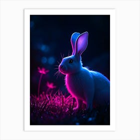 Rabbit In Neon Light - Diverse Art Illustration 30 Art Print