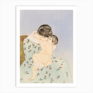Mother’s Kiss Illustration, Mary Cassatt Art Print