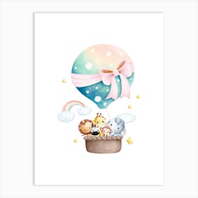 Hot Air Balloon With Animals Kids and Nursery 1 Art Print