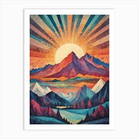 Minimalist Sunset Low Poly Mountains (10) Art Print