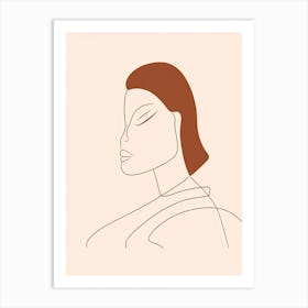 Line Art Woman Body Portrait Orange 1 Art Print