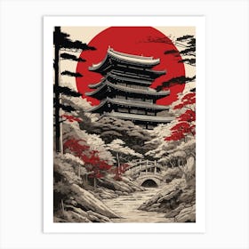 Vintage Japanese Temple Forest Art Print