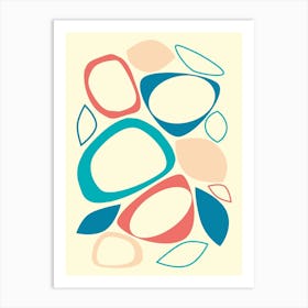 Mid Century Modern Abstract 8 Celadon Blue, Yellow, Peach, Teal, Coral Art Print