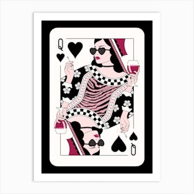 Queen Of Hearts - Red Wine and Cigarettes Black Floral Art Print