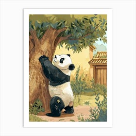 Giant Panda Scratching Its Back Against A Tree Storybook Illustration 2 Art Print