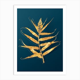Vintage Bush Cane Botanical in Gold on Teal Blue n.0159 Art Print