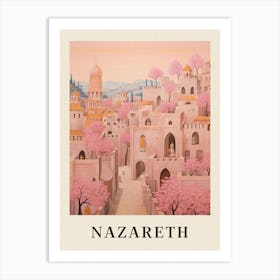 Nazareth Israel 2 Vintage Pink Travel Illustration Poster Art Print