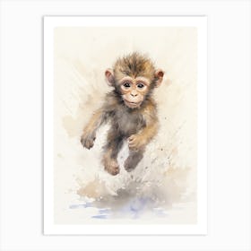 Monkey Painting Running Watercolour 3 Art Print