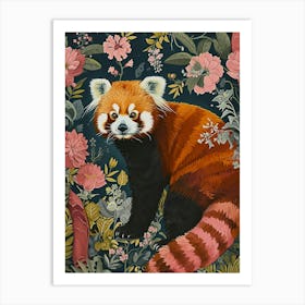 Floral Animal Painting Red Panda 4 Art Print