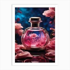 Pink Roses In A Bottle Art Print