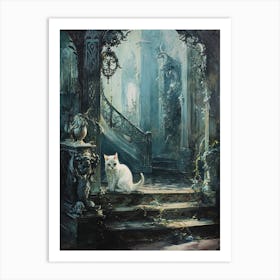 White Cat In Abandoned Castle Art Print