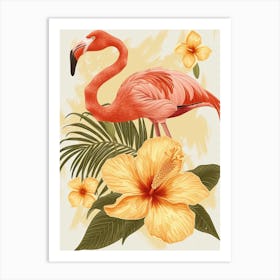 Andean Flamingo And Tiare Flower Minimalist Illustration 3 Art Print