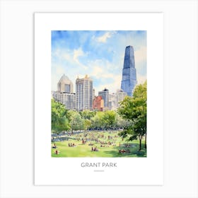 Grant Park 6 Chicago Watercolour Travel Poster Art Print