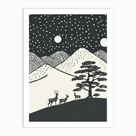 Deer In The Snow Art Print