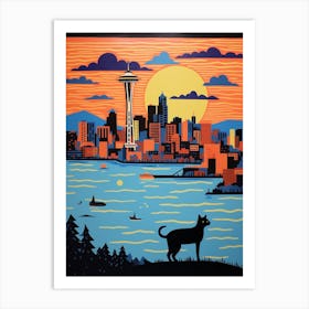 Seattle, United States Skyline With A Cat 2 Art Print