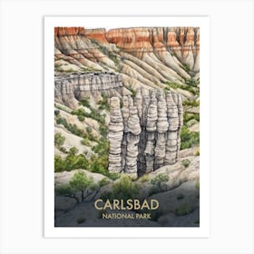 Carlsbad National Park Watercolour Vintage Travel Poster 1 Art Print