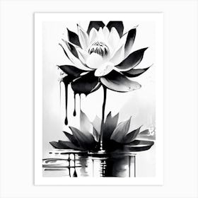 Lotus Flower And Water 1 Symbol Black And White Painting Art Print