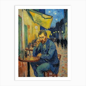 Caféterrasse am Abend mit Vincent van Gogh, Impressionismus Selbstportät Art Print