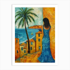 Woman In A Blue Dress 4 Art Print