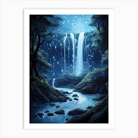 Starry Night Waterfall Art Print