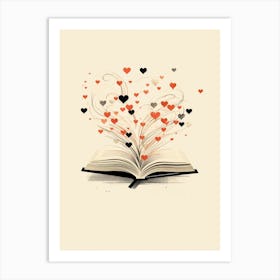 Black & Coral Open Book Heart 3 Art Print