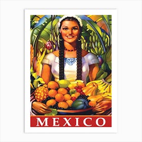 Mexico, Girl With Fruits Art Print