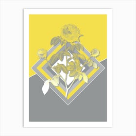 Vintage Agatha Rose in Bloom Botanical Geometric Art in Yellow and Gray n.357 Art Print