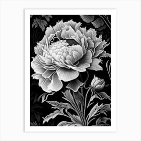 Peony Wildflower Linocut 2 Art Print