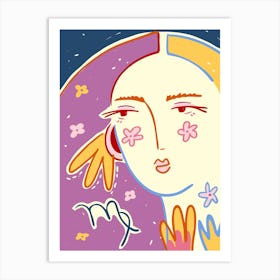 Virgo Zodiac sign, Horoscope, Astrology, Retro poster, Abstract woman art, Surreal Art Print