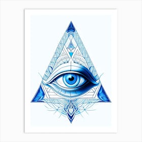 Pineal Gland, Symbol, Third Eye Blue & White 7 Art Print