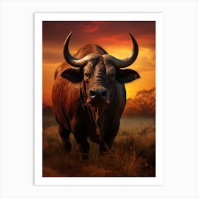 African Buffalo Sunset Portrait Realism 2 Art Print