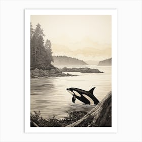 Detailed Pen Drawing Of An Orca Whale Art Print