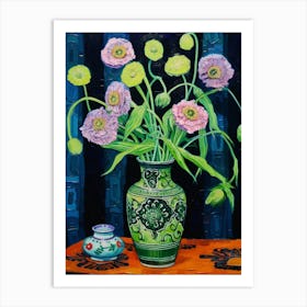 Flowers In A Vase Still Life Painting Scabiosa 2 Art Print