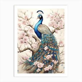 Peacock Animal Drawing In The Style Of Ukiyo E 5 Art Print