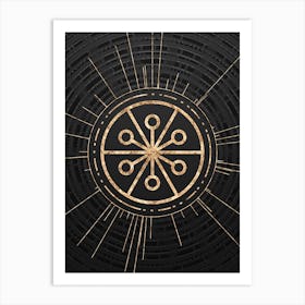 Geometric Glyph Symbol in Gold with Radial Array Lines on Dark Gray n.0290 Art Print