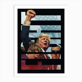 Fight for Trump Art - Pop art typography piece of Donald Trump with his fist raised, symbolizing the fight for freedom and motivation. Iconic and trending, capturing his 2024 USA campaign spirit. Art Print