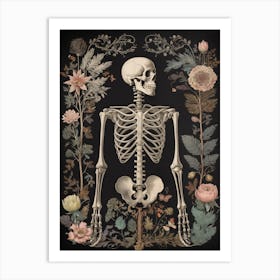Botanical Skeleton Vintage Flowers Painting (87) Art Print